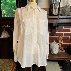 Vintage LizSport White Cotton Button Down Shirt, US Size M